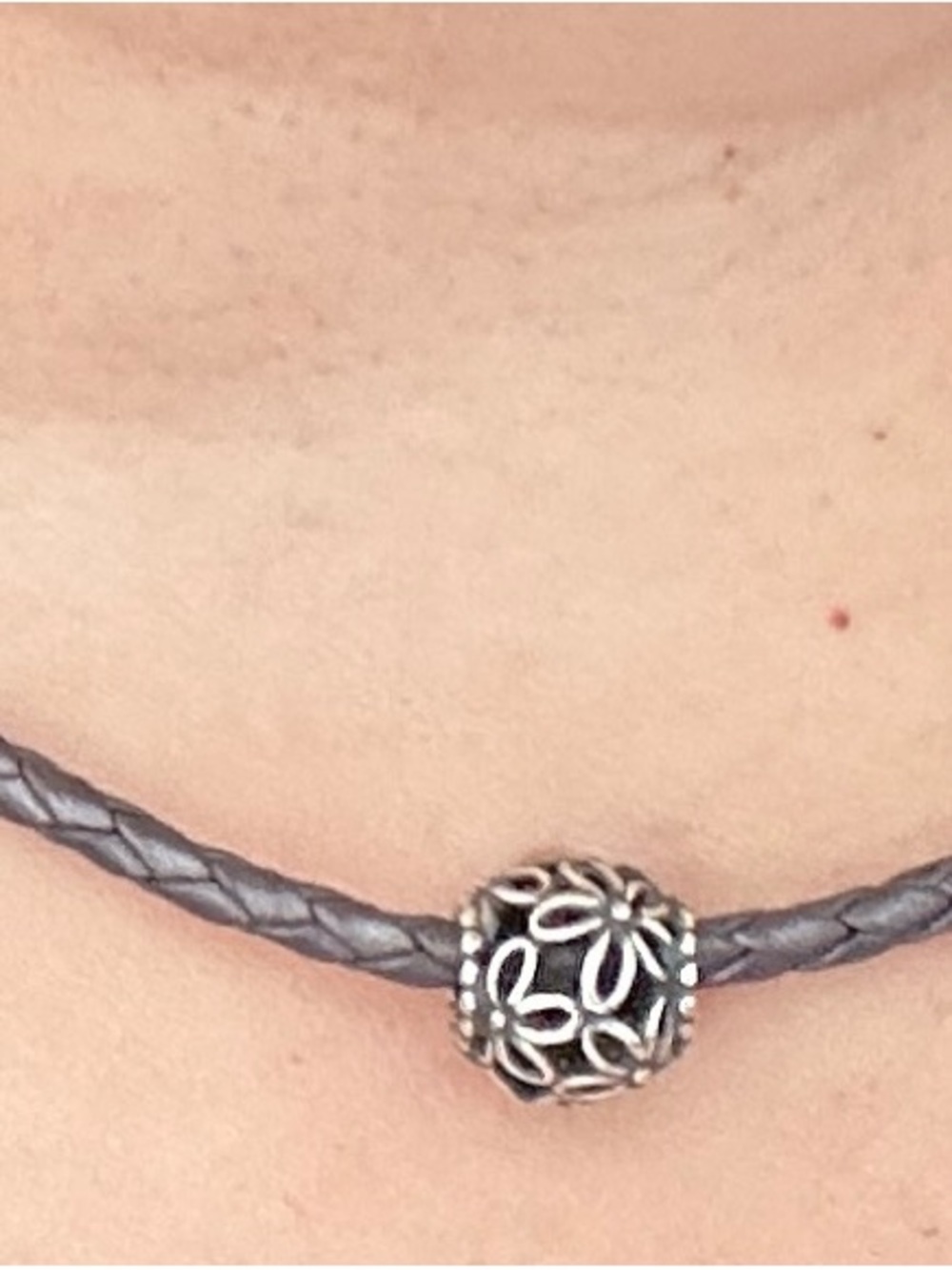 Pandora Gray Braided Choker with Silver Filigree Bead - Picture 2 of 4
